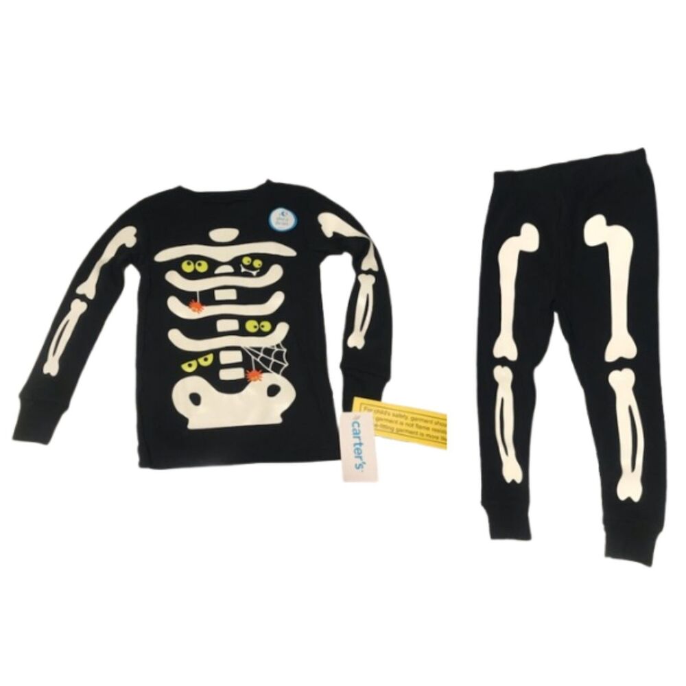 Carter's Baby Skeleton Outfit 18 month Glows in Dark Bones Halloween Shirt Pants